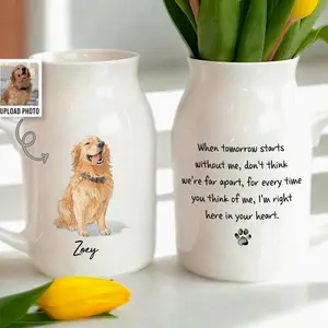 Personalized Pet Memorial Ceramic Vase - 0-50 cm Modern Custom Photo Keepsake, Christmas Home Decor Flower Vase, Remembrance Gift for Dog & Cat Loss