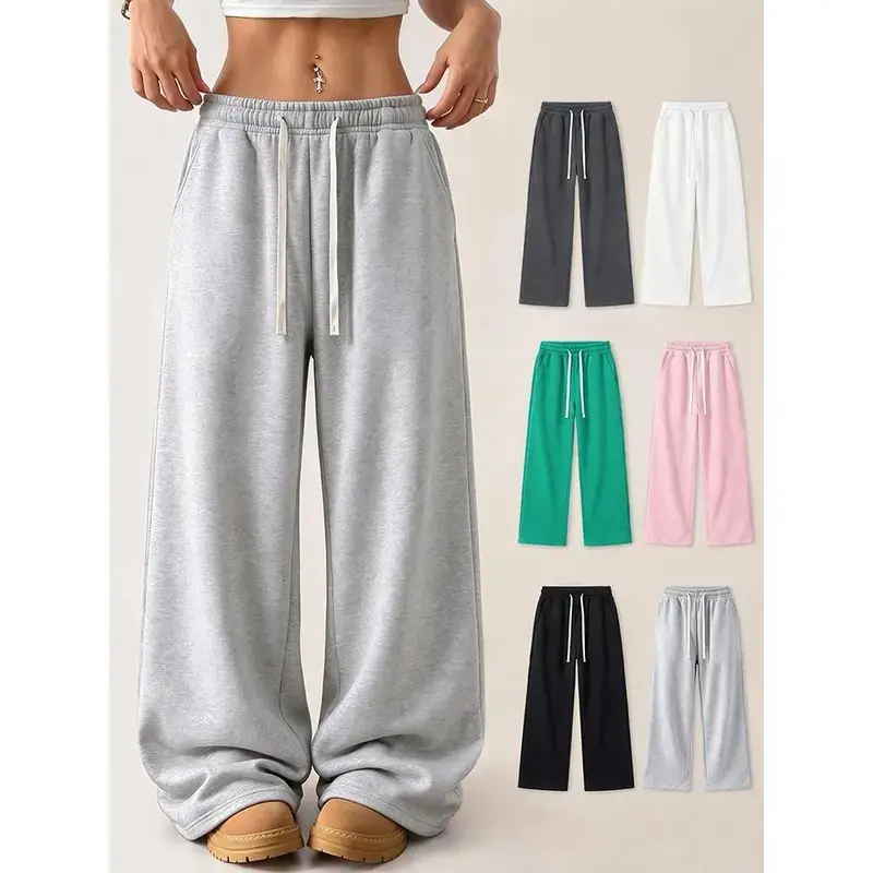 Women's High Waisted Wide Leg Sweatpants, Heavyweight Cotton Loose Straight Joggers, Casual Streetwear Lounge Trousers, Comfy Drawstring Pants for Fall Winter, Running, Gym, Workout, Daily Wear, School, Vacation, Contact customer service for customization