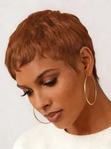 straight layered pixie wig for women daily party cosplay use wig machine made 150% Denisty pixie cut human hair wigs  short burgundy  natural black color