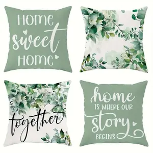 4pcs, Vintage Green Themed Throw Pillow Covers, Geometric Leaf Pattern, Home Décor Products, Cushion Cover for Couch Sofa, Room Decor and Bedroom Decor, Suitable for Spring Decoration, Single Sided Printing, No Pillow Core, Bedroom Decorative Accessories
