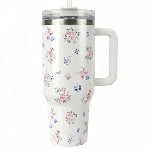 Vintage Floral Butterfly 40oz Tumbler with Handle Aesthetic Spring Flowers Insulated Cup for Easter Gift Heartfelt Mother's Day Gift for Mom and Grandma Romantic Cottagecore Water Bottle for Her,Heartfelt Valentine's Day Gift for Wife and Girlfriend