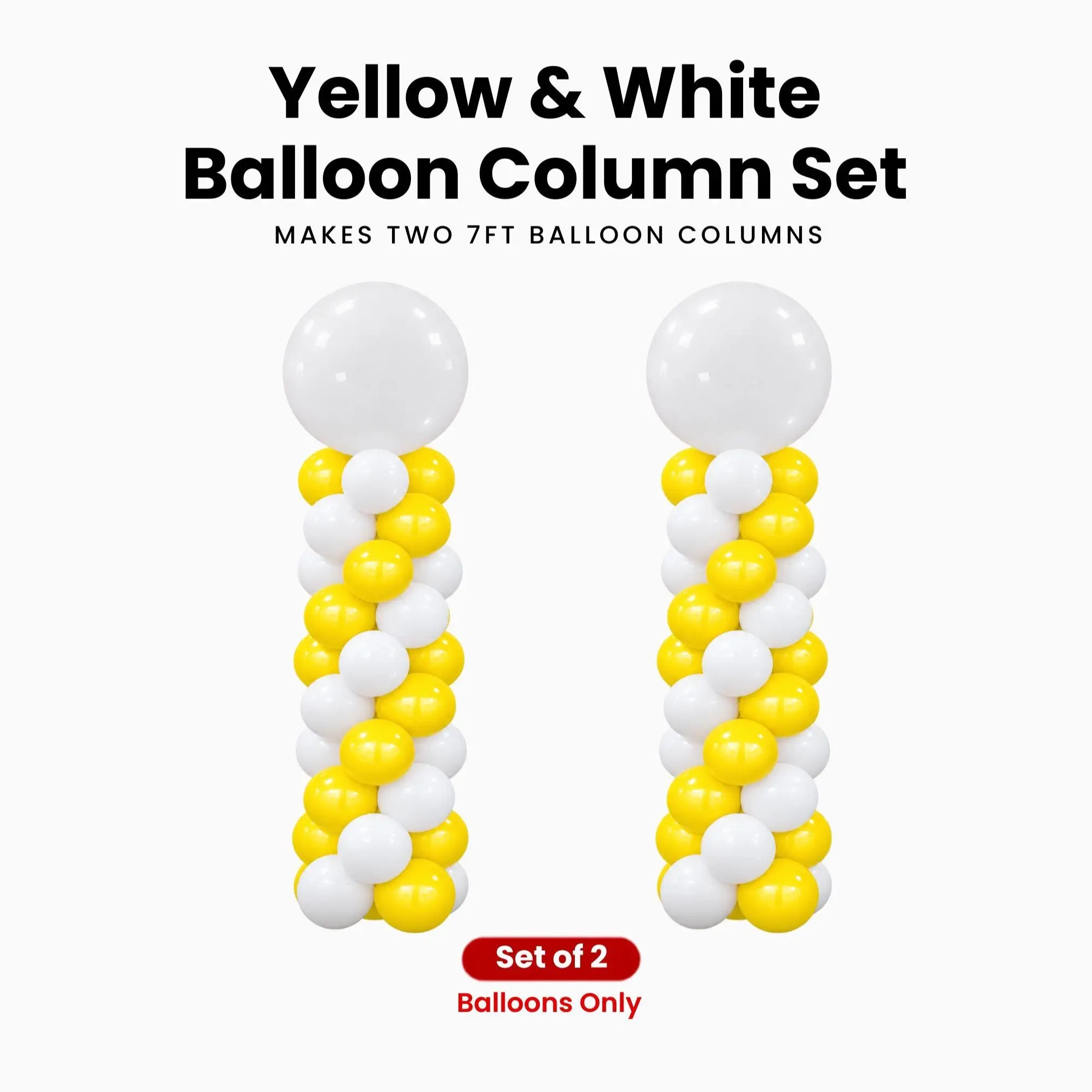Yellow & White Balloon Column Set of 2 | Makes 2 x 7 ft Columns | Balloons Only