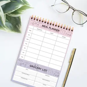 A5 Meal Planner Notebook, Spiral Bound Planner, 1 Count Weekly & Daily Meal Preparation Diary, Grocery List for Menu Planning, Office Stationery & Supplies
