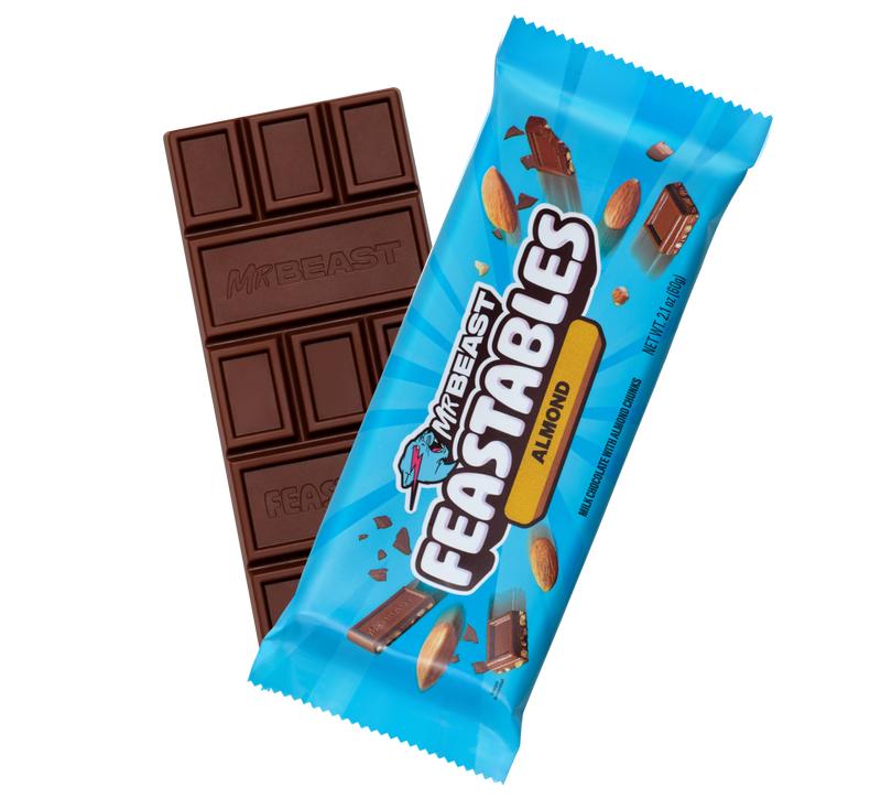 Feastables by MrBeast - Almond Chocolate Bar - for Adults & Kids, Chocolate, Candy, Cocoa Sweet & Crunchy Snack, Fairtrade Certified, Kosher, Perfect for Gifting or Snacking