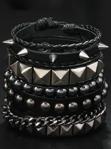 Punk Style Rivet & Beaded & Braided Decor Bracelet Set, Fashionable Adjustable Stackable Bracelets for Party, Daily Clothing Decor, Trendy All-match & Exquisite Jewelry for Gift