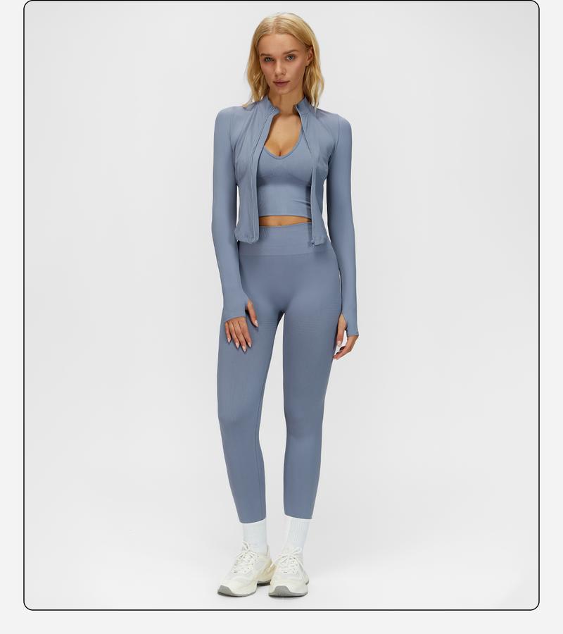 MFVIM Women's Solid Criss Cross Crop Tank Top High Waist Leggings Zip Up Crop Jacket Tracksuit Set Breathable Comfortable Yoga Workout Gym Athletic Activewear Textured Sweatsuit Thermal Lined Sports