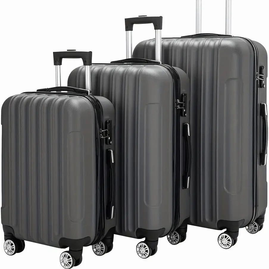 3pcs Hard Luggage Set with Combination Lock And 360° Spinner Wheels - Lightweight Carry-On Check-In Suitcases (20"/24"/28"), Durable PP And Iron-Aluminum Frame, Zipper Closure for Business Travel, Airplane, Train