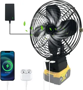 Portable Cordless Fan for Dewalt 20v Battery, Cordless Works Fan Battery Powered Fan,20W 3500RPM Brushless Motor Fan with Low Voltage Protection,USBPort for Industrial,Outdoor(No Battery)
