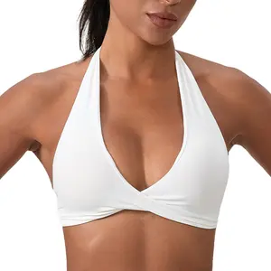 CICI FIVE Women Sports Bra Halter Wrap Front V Neck Sports Bra Straight Back Band Removable Padded Soft Stretchy Quick Dry Yoga Crop Top Low Cut Supportive Athletic Workout Gym Pilates Running Fitness Bralette
