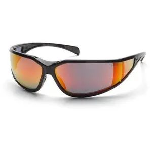 Pyramex Exeter Safety Glasses with Black Frame and Sky Red Mirror Anti-Fog Lens