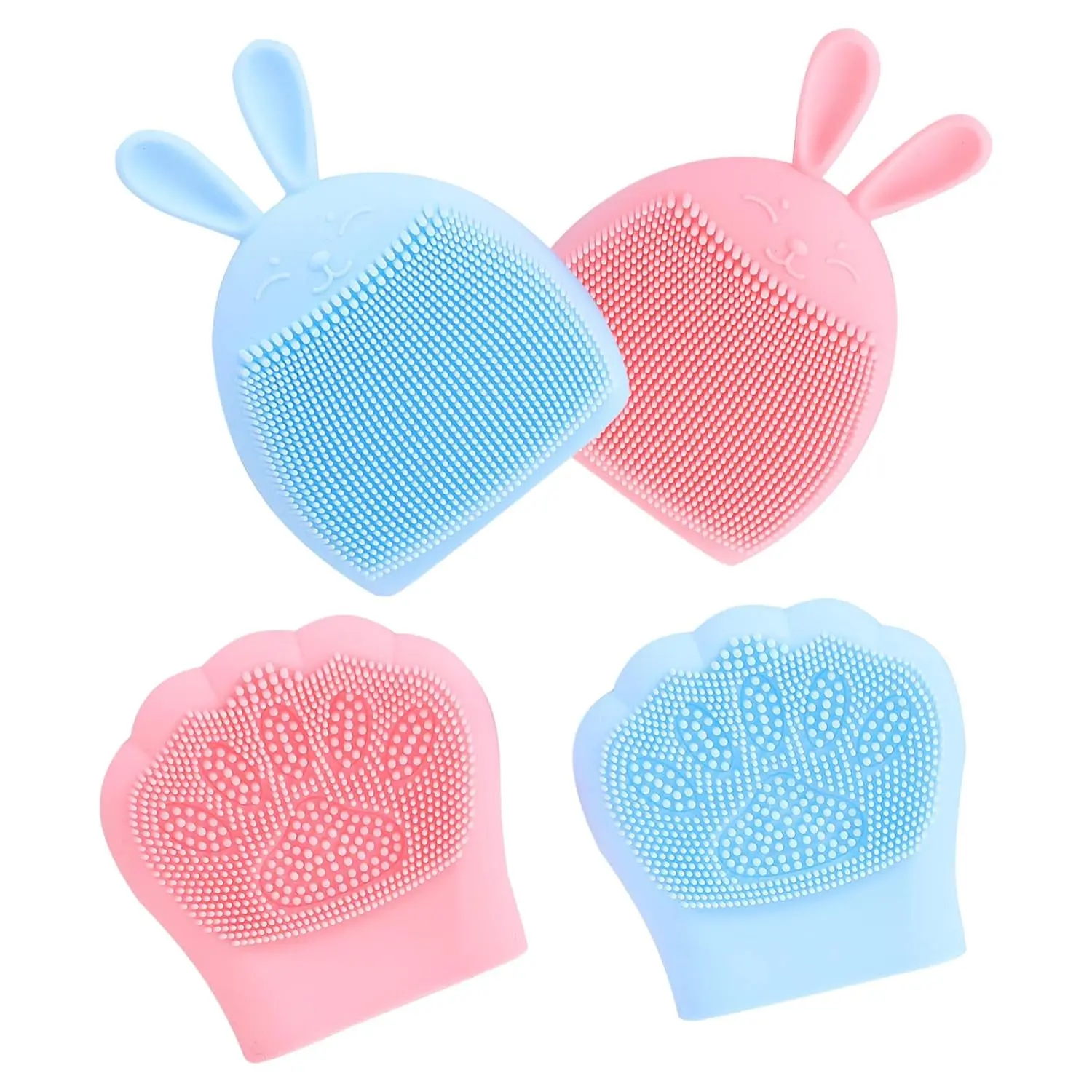4Pcs Facial Cleansing Brush Silicone Face Scrubber Cat Paw Bunny Ear Shape Face Exfoliator Facial Deep Blackhead Removing Tool
