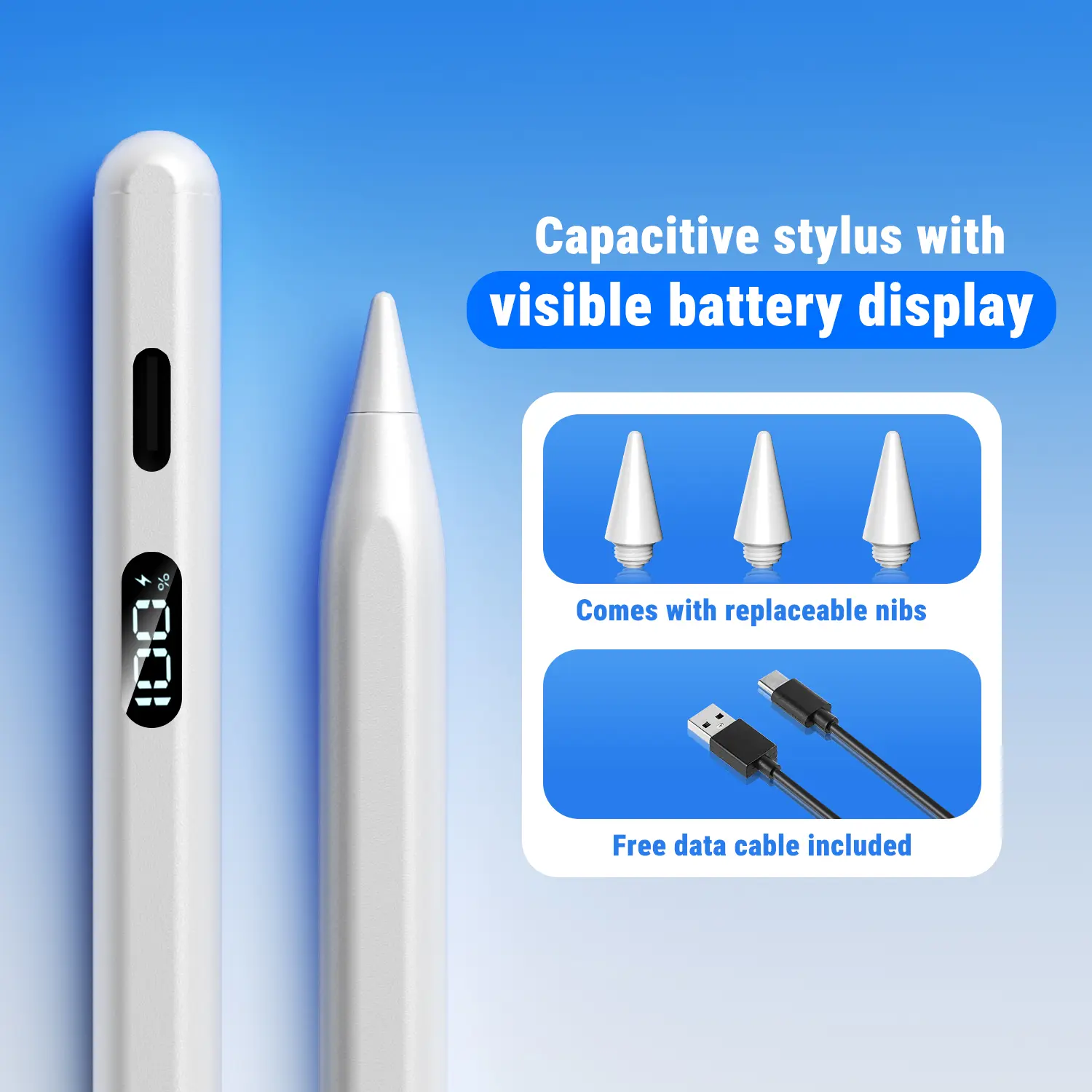 iPad Stylus with LED Power Indicator, USB-C Quick Charge, Compatible with All iPad Models 2018-2026 – Ideal for Digital Planning, Journaling & Creative Work BackToSchool