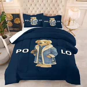 Cowboy jacket with teddy bear print pattern bedding set, including 1 blanket and 1 or 2 pillowcases without pillowcases, soft children's or adult bedroom decoration gift, Decorative Bedding Set