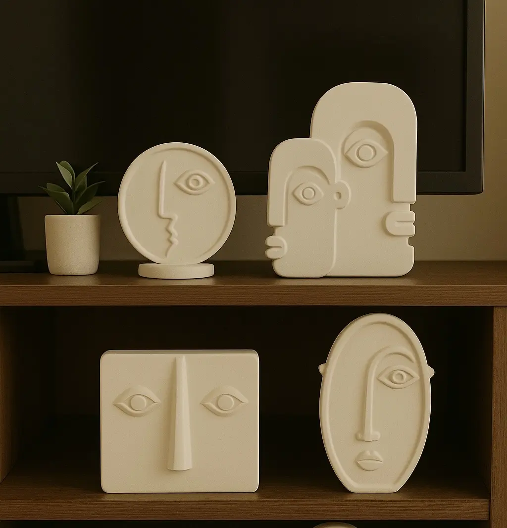 Modern Minimalist Face Sculpture Home Decor Wall Art Room Design Accent Piece with Geometric Shapes in Ivory Finish Custom Color for Home Decor Artistic Decoration