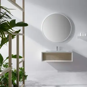 EVIVA Nets 32" Natural Oak and White Wall Mount Modern Bathroom Vanity