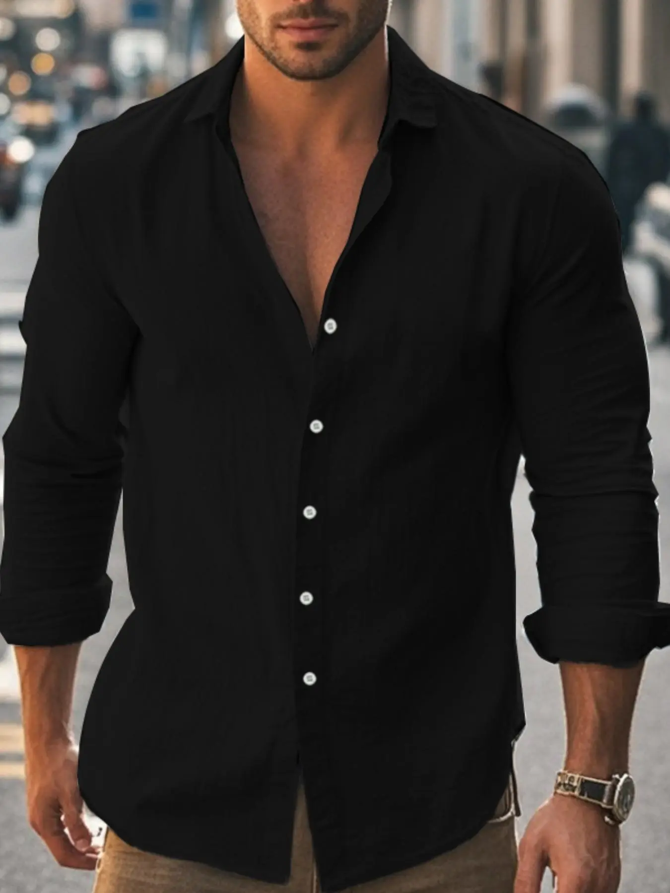 Men's Autumn Winter Comfortable Long Sleeve Button-Down Shirt - Multiple Colors Available -  Solid  Casual Business Dress Shirt, Soft Fabric Top for Daily/Office   - Multiple Colors Available