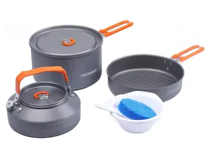 Fire-Maple Feast 4 Piece Camping Cookware Cookware Cookware Kit Outdoor Cookware Set with Pots, Kettle, Saucepans and Spatula for Hiking Fishing Picnic