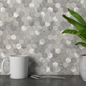 OFIT Hexagon Peel and Stick Backsplash Tiles Kitchen,Self-Adhesive etal and arble Honeycob Peel and Stick Wall Tiles Sticker osaic Heat Resistant(Gray,10sheets)