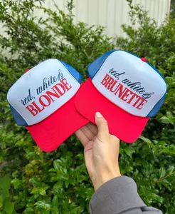 Blonde Or Brunette Red, White, Blue Foam Trucker