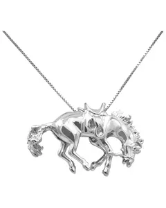 Kelly Herd Women's Silver Bucking Saddle Bronco Pendant Necklace - Bronc