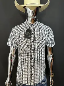 Blake Retro Aztec Snap Short Sleeve Top - Slim Fit, Casual Style, Pockets, Mannequin Display, Men's Wear