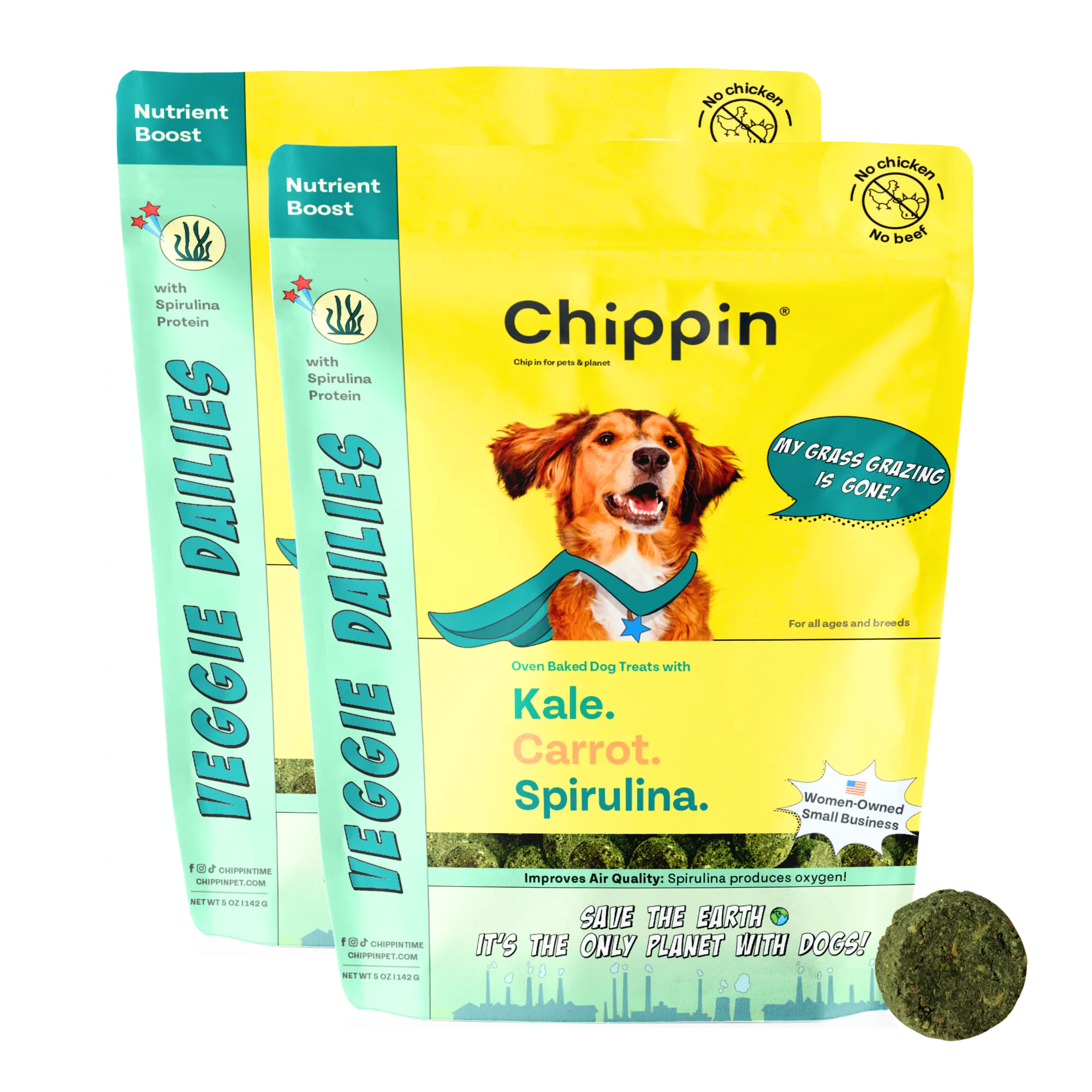 Stop Grass Eating, Healthy Crunchy Dog Biscuits with Kale, Carrot, and Spirulina