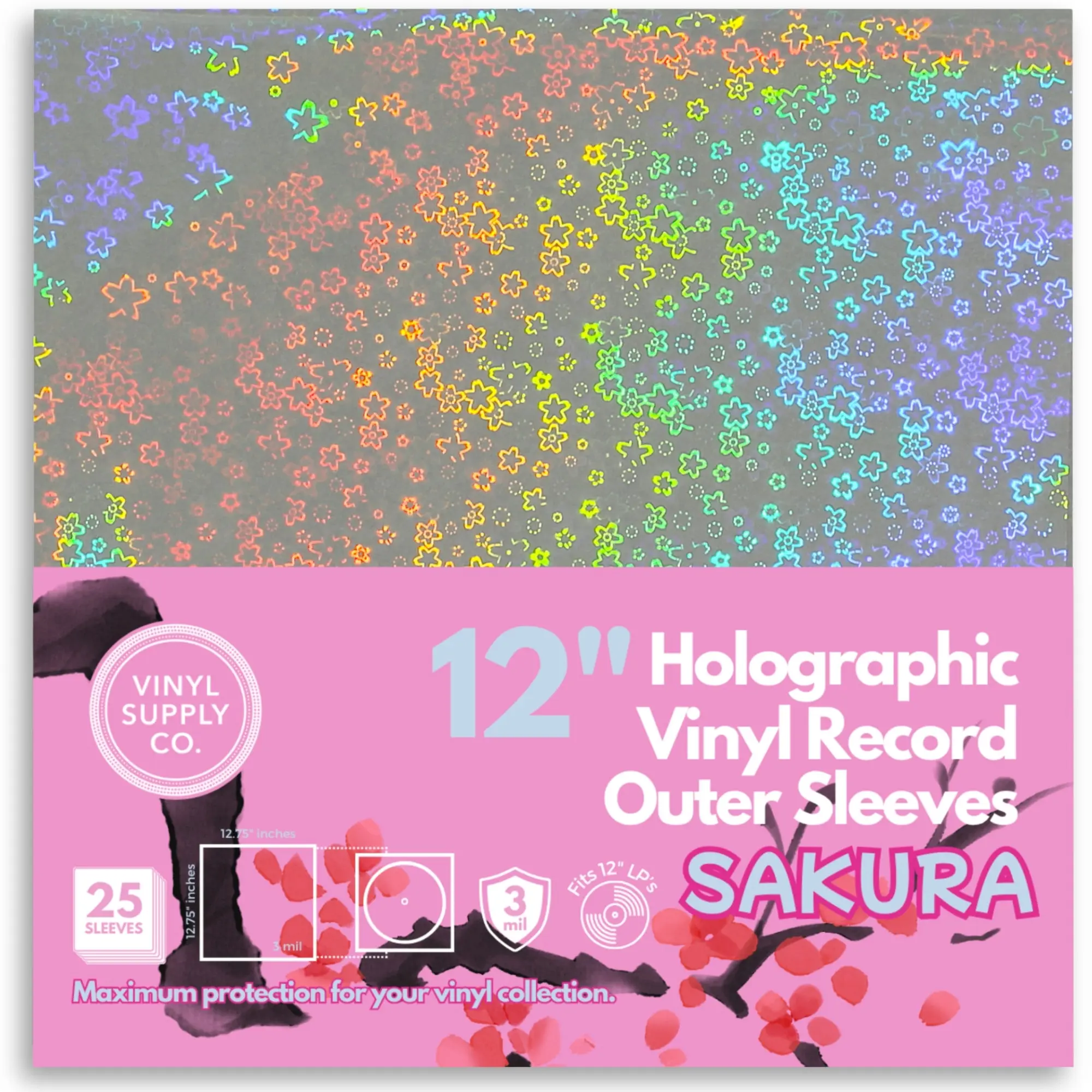 Holographic Vinyl Record Outer Sleeves - Sakura