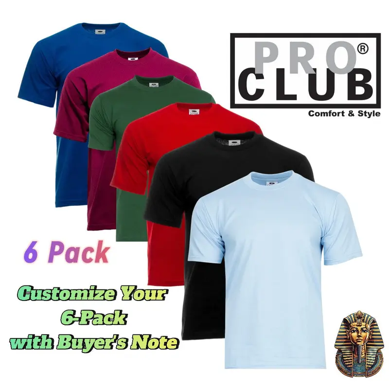 Pro Club Men's 6-Pack Thick Cotton Fitted Heather Gray Crewneck Short-Sleeve T-Shirts, Durable Blank Base Fabric Elevated Basic Menswear Clothing Tops