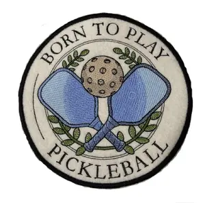 Happy Father's Day Custom and Unique Born to Play Pickleball Stamp Embroidered Iron on/Sew Patch (6.85" x 6.85") [Made in USA]