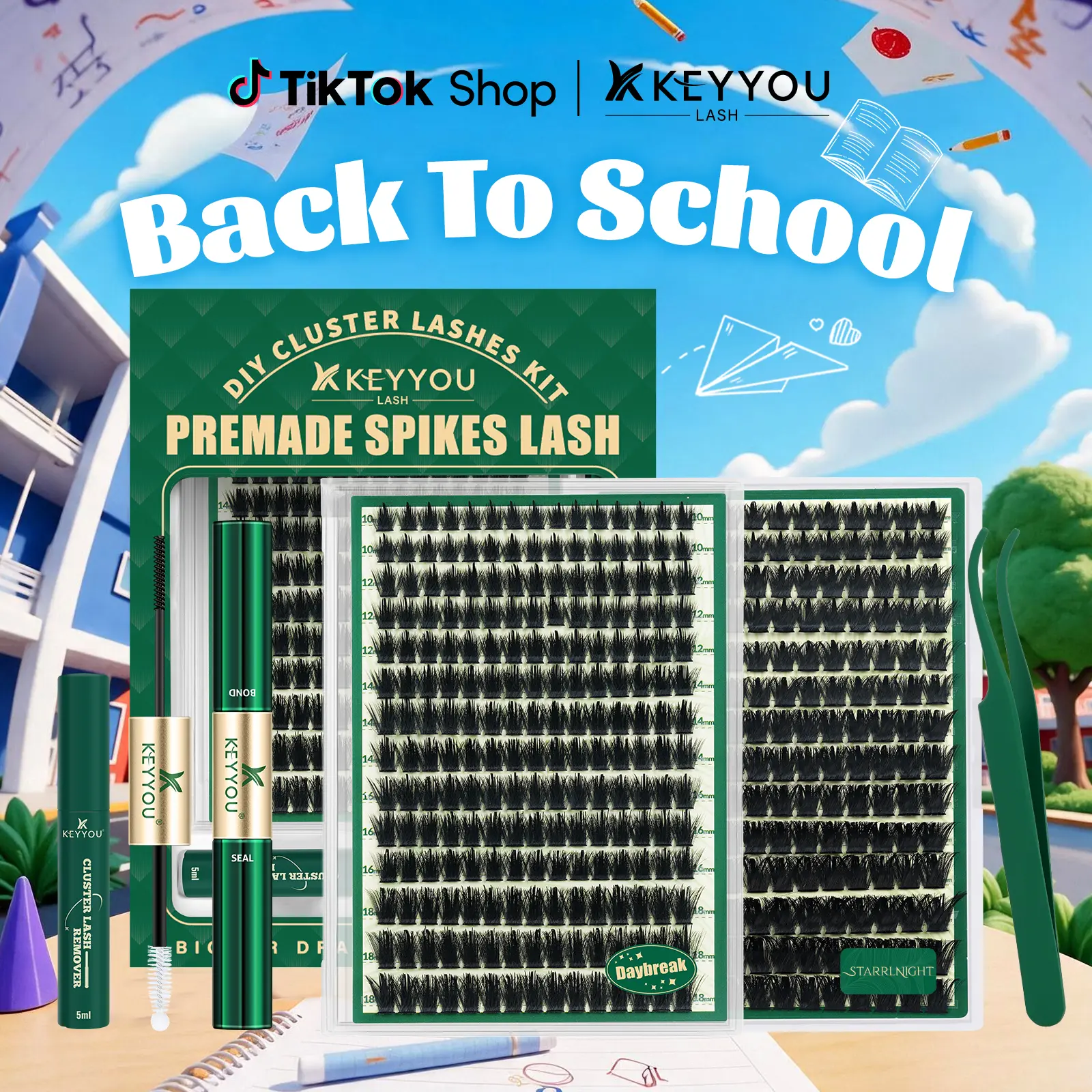 StarrlNight Kit | KEYYOU Black Pearl Lash Clusters | Waterproof & Long-Lasting | Fashion Wet Look | Beginner-Friendly DIY | Salon-Grade Lash Extension Alternative | Flawless Voluminous Finish | Evil lash | Trendy Must-Have #BackToSchool