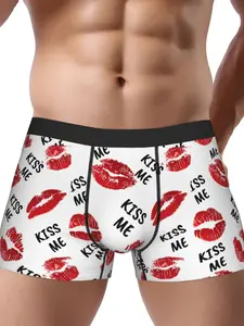 Men'S Funny Lips Print Boxer Briefs - Stretch Fabric, Bold Design, Comfort Fit Underwear for Casual Wear, Comfortable Underwear | Playful Print | Smooth Texture