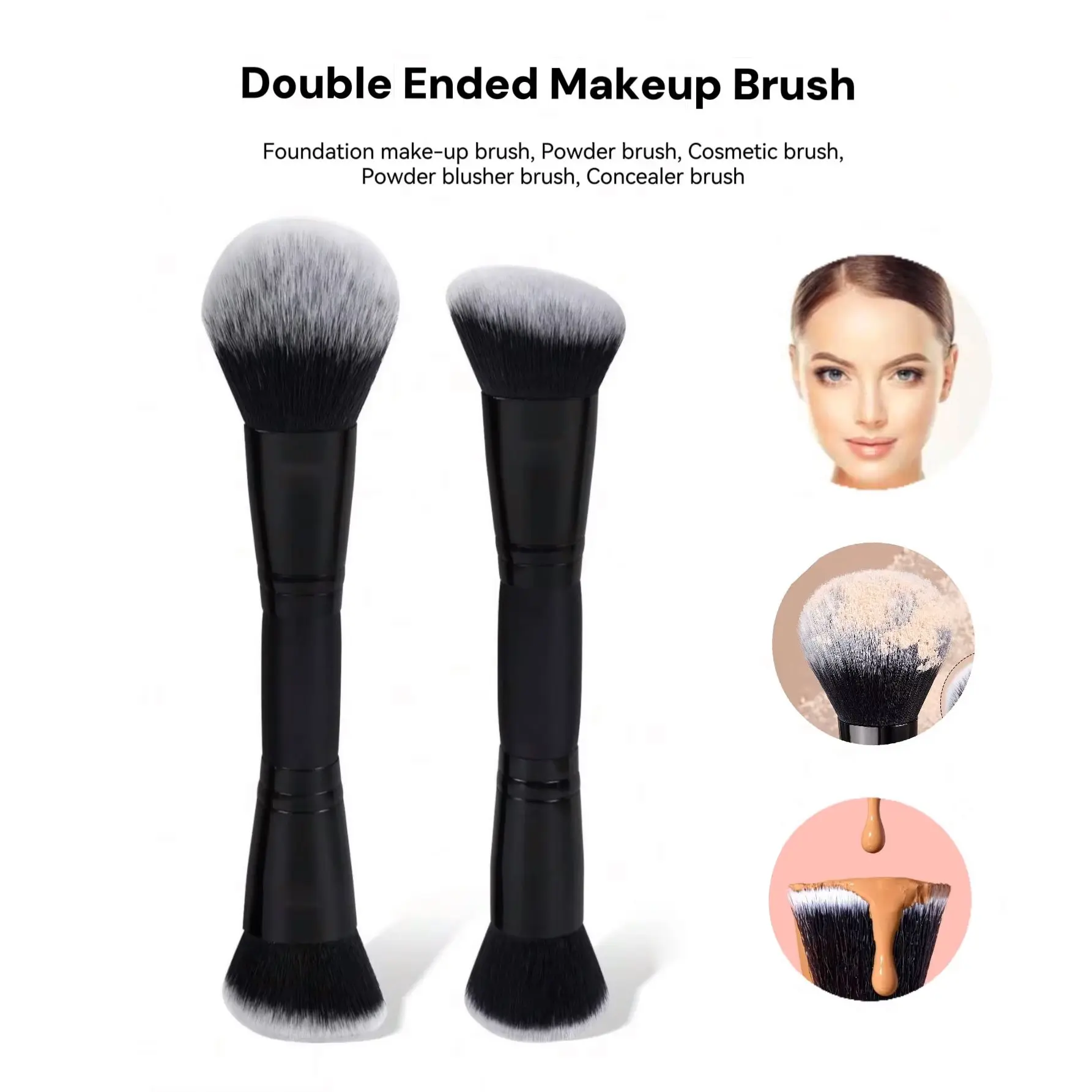 2-Pack Dual-Ended Foundation Brushes, Concealer Makeup Brush, Complexion Brush, Handle Bristles, Soft Hair Contouring Brush, Loose Powder Brush, Face Powder Brush, Makeup Tools