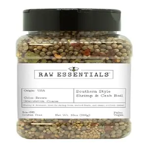 Raw Essentials Southern Style Shrimp & Crab Boil Seasoning Savory & Aromatic Blend for Seafood Boils, Shrimp, Crab & Crawfish Non-GMO, Gluten-Free, Vegan, Paleo 10 oz Bottle