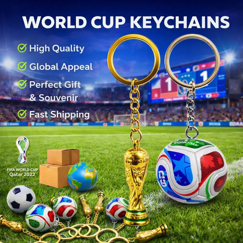 2026 USA-Canada-Mexico World Cup Keychain Set: World Cup Trophy & Official Match Ball Design, Premium Sports Fan Accessories