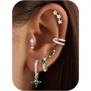 6 Pairs 14K Gold Plated Earrings for Women Hypoallergenic Surgical Steel Flat Back Earring Small Stud Hoop Cartilage Earring Stacks Helix Conch Tragus Piercing
