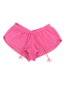 Pink Plush Sweat short Fleece Bow Lounge Short Women's Comfy Fashion