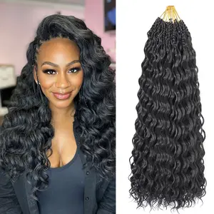 Wave Crochet Hair Pre Looped Curly Crochet Hair for Black Women Short Deep Wave Pre Looped Synthetic Crochect Hair 18 Inch 9 Packs (1B)