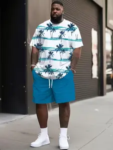 Men's Large Size Casual Sportswear Set, Casual Sportswear Outfit, Sporty Comfy Breathable Outdoor Sports Clothing Men's T-Shirt Two-Piece Summer 3D Print Adult Beach Vacation Sportswear Indoor Outdoor All Seasons