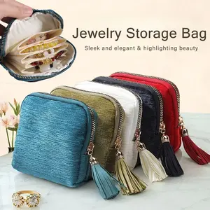 Travel Jewelry Case, Portable Organizer Case, Small Jewelries Pouch Bags,  Jewelry lover,  6-Layer Jewelry Organizer Bag with Tassel Zipper, Elegant Jewelry Roll for Travel, Crystal Jewelry Storage Pouch, Perfect for Necklaces Rings, Includes Gift Box