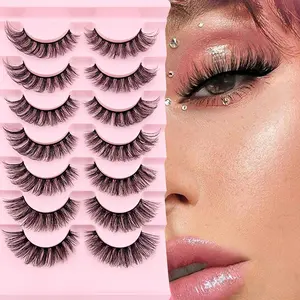 7 Pairs Cat Eye Dense Natural Curl Fake Eyelashes, Fluffy False Eyelashes, Fluffy Squirrel Fur Look, Versatile Makeup Accessories, Perfect for Daily Use