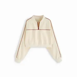 Cider Cotton-blend Stand Collar Striped Half Zip Oversized Sweatshirt