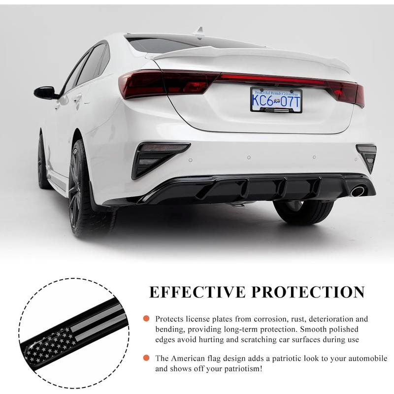 2 count Flag License Plate Frame,  Flag Patriotic Stainless Steel Auto Plate Cover,   Rust-Proof  License Plate Holder, Universal  Accessories (Black)