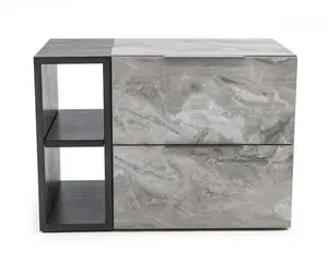 HomeRoots 473039 Contempo Gray Faux Marble & Gray Two Drawer Nightstand
