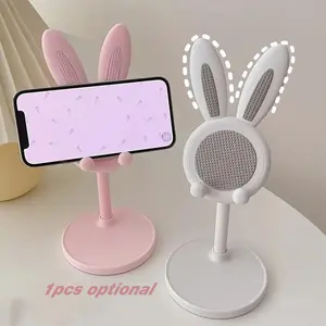 Easter Bunny Phone Stand, Selfie Stand - Cute Pink Floral Design with Bunny Ears & Bow, Adjustable Height 0°-90°, Durable ABS Material, Smartphone Desktop Organizer for Home Office Decor, Phone Holder for Desk, Multipurpose Phone Holder
