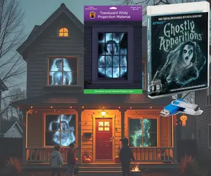 AtmosFX Ghostly Apparitions USB + 48" x 72" White Holographic Screen for Halloween Projection