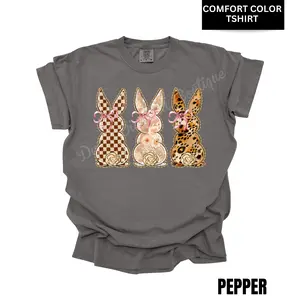 Bunny Bouquet TRIO Cheetah, Check, Floral Comfort Color T-Shirt