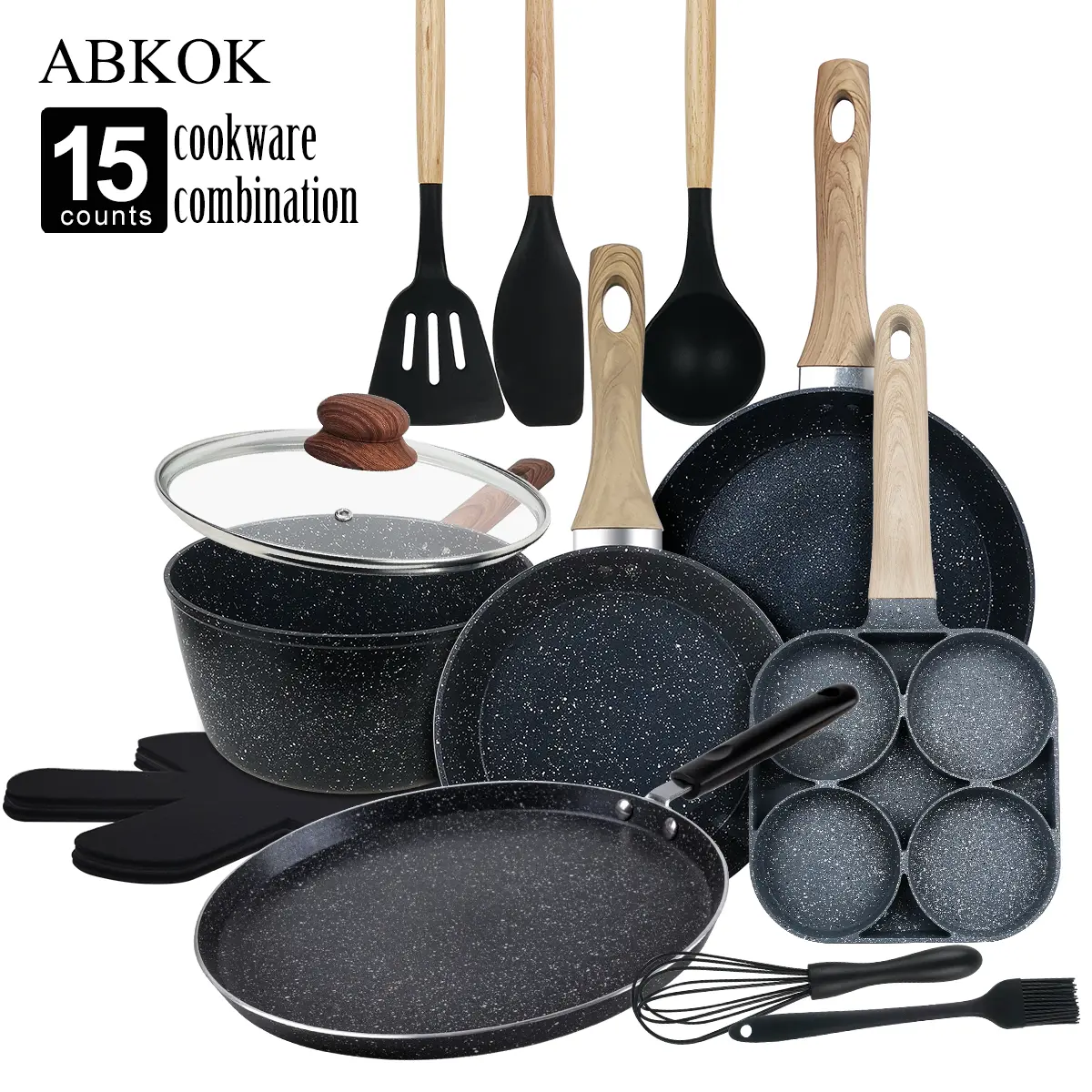 15-piece nonstick cookware set, complete set of pots and pans, easy cooking, durable nonstick coating, long-lasting, a kitchen essential for home cooks