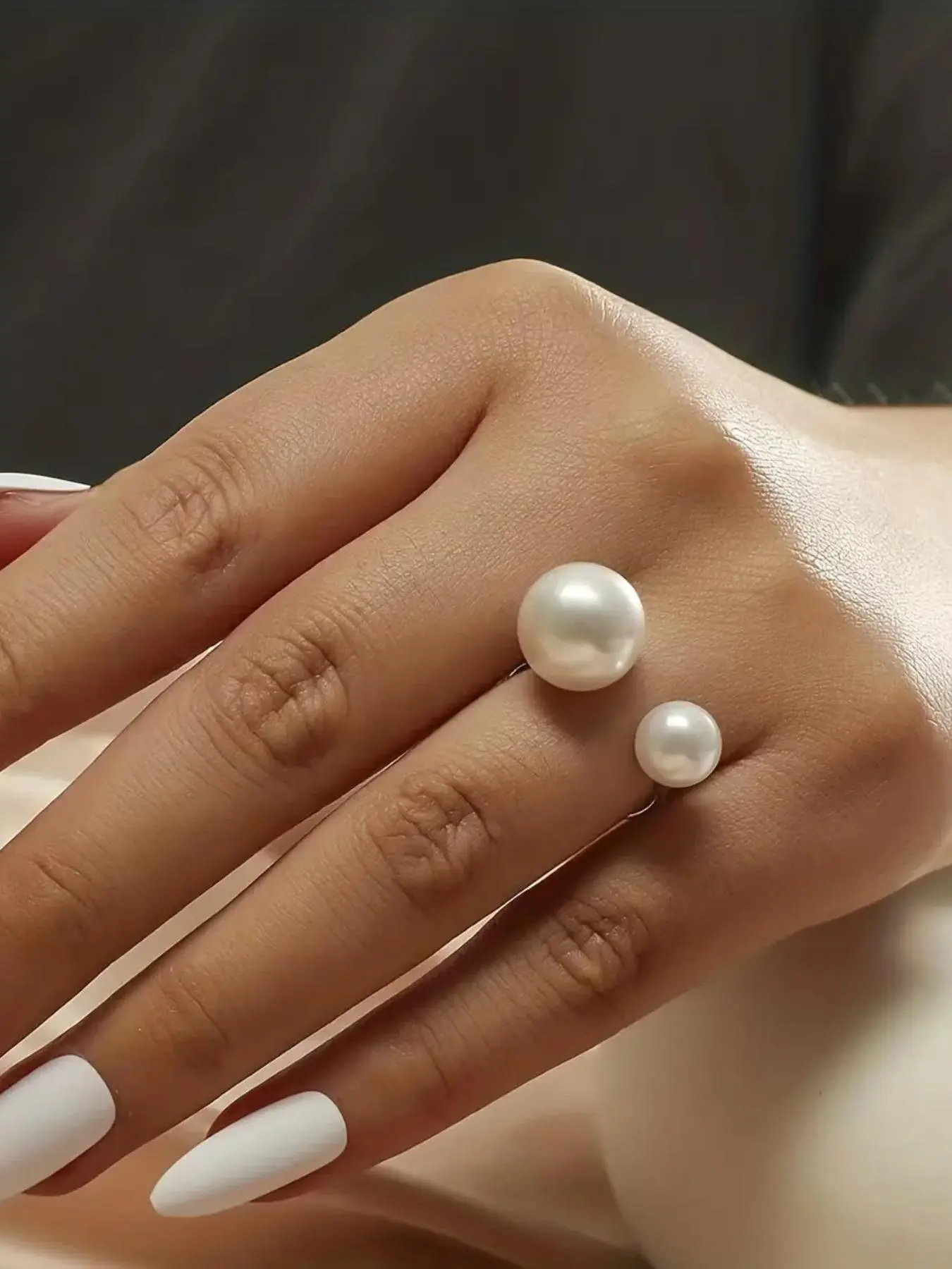 1 Piece Faux Pearl Embellished Asymmetrical Design Cuff Ring, Fashion Rings, Imitation Pearl Ring, Elegant Adjustable Ring For Women, Fashion Accessories For Party, Daily Clothing Decor