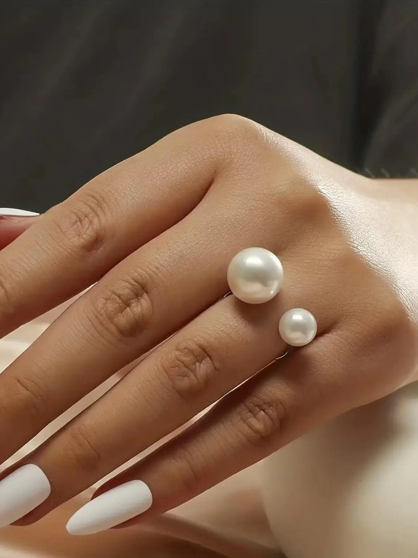 Summer Faux Pearl Decorated Asymmetrical Design Cuff Ring, Elegant Faux Pearl Accent Adjustable Ring for Women, Elegant Everyday Ring, Fashion Accesso