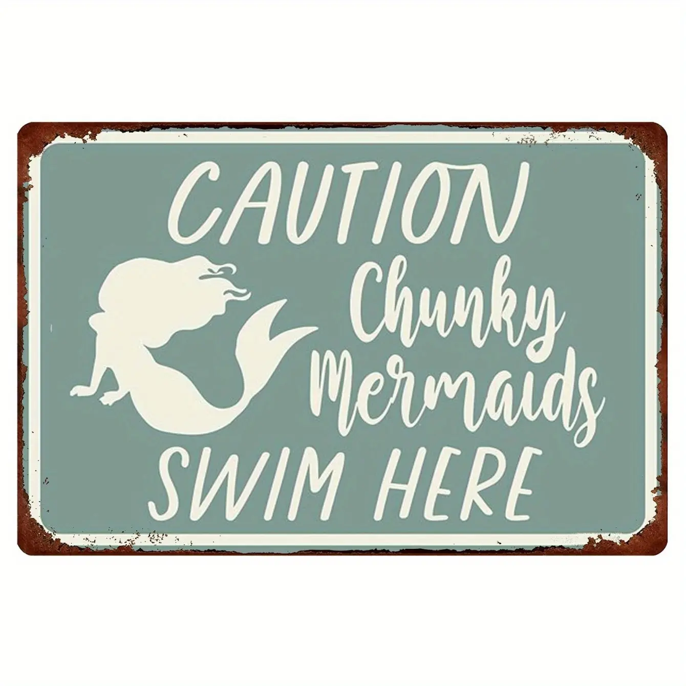 Vintage-Style 8X12" Metal Pool Rules Sign - "Caution: Chunky Mermaids Swim Here" |   Rustic Teal Wall Decor With Distressed Look, Aluminum, Easy To Hang For Outdoor, Home & Poolside Fun